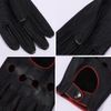 MGGMOKAY Mens Touchscreen Leather Driving Gloves Unlined,BlackRed,L