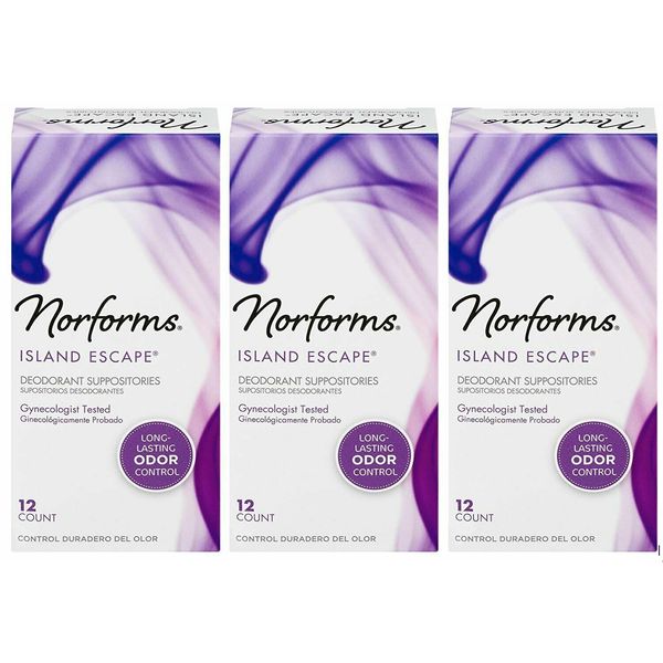 Norforms Feminine Deodorant Suppositories Long Lasting Island Escape 12ct 3 Pack