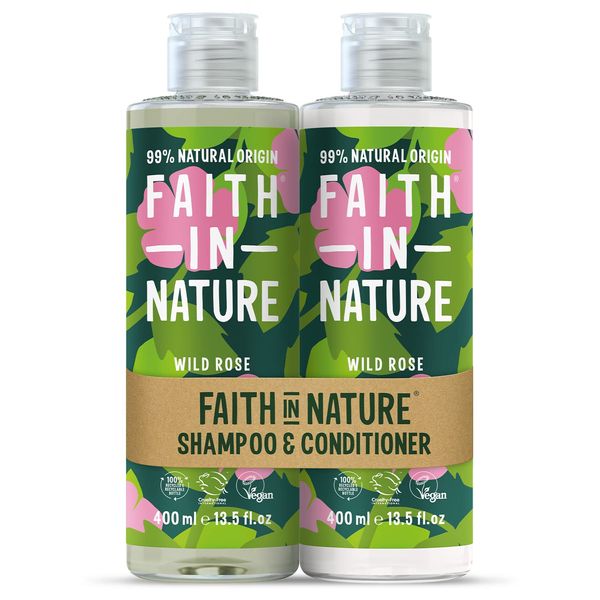 Faith In Nature Natural Wild Rose Shampoo and Conditioner Set, Restoring, Vegan & Cruelty Free, No SLS or Parabens, For Normal to Dry Hair, 2 x 400ml