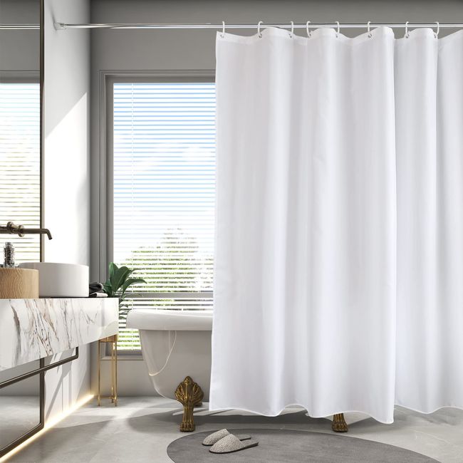 AooHome Shower Curtain, Mildew Resistant, Waterproof, Modular Bath, Bath Curtain, Lightweight, Quick-Dry, Divider, Polyester, Hotel, Rings, W 47.2 x L 59.1 Inches (120 x 150 cm), Solid Color, White