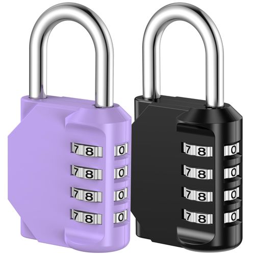 Puroma Combination Lock 2 Pack 4 Digit Waterproof Locker Locks Secure Outdoor Padlock for Gym Lockers, Toolboxes, Gates, Fences, Storage, Sports Locker (Purple & Black)