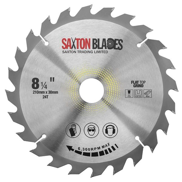 Saxton Flat Top TCT Circular Saw Blade 210mm x 24T x 30mm Bore + rings fits Bosch Makita etc