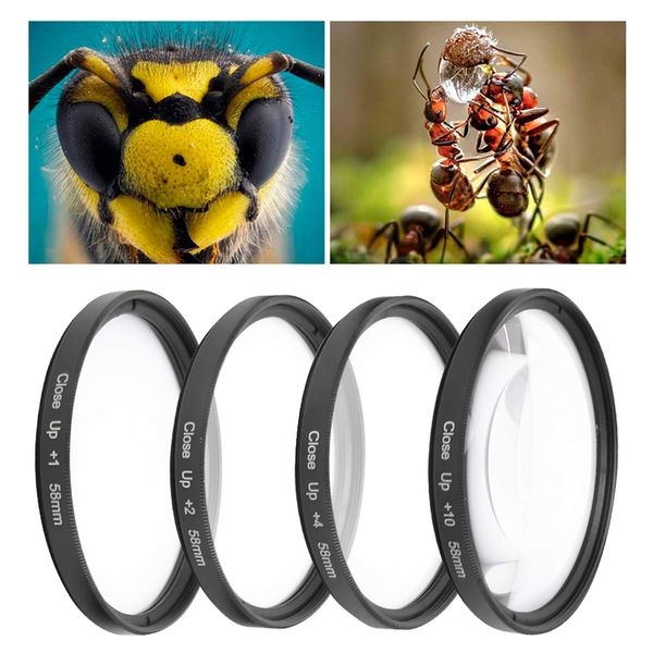 VEGBY1 Macro Filter Close Up Filter Macro Close-up +1 +2 +4 +10 Lens Filter Kit 58mm Optical Glass for Canon, Nikon, Sony Cameras