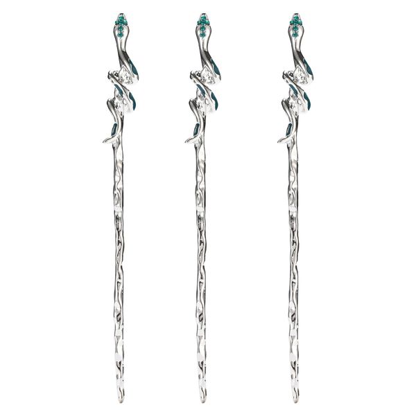 Hawwwy Snake Hair Sticks for Buns - Set of 3 Hair Stick Pin - Hair Chopsticks and Hair Sticks for Long Hair - Silver Hair Pin, Hair Accessories for Women Versatile and Ideal for Any Occasion, tictac