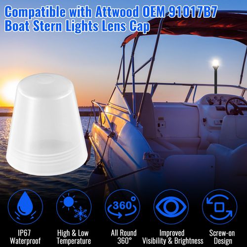 Saillong Replacement Boat Stern Light Cover Lens Cap Compatible with Attwood Boat Anchor Light Cover 91017B7 Frosted Globe Screw On All Round Navigation Light Accessory Rear Boat Light Cover (1 Pack)