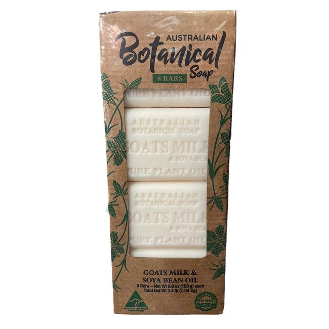 Australian Botanical Soap Bars , Goats Milk , Soya Bean Oil , 8 Bars, Net Wt. 3.4 lb,White,6.8 Ounce