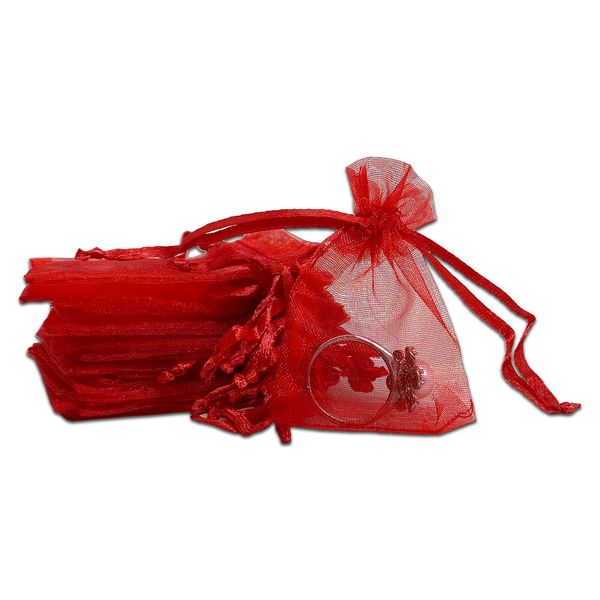 TheDisplayGuys 100-Pack XS 2" x 2 3/4" Red Sheer Organza Gift Bags with Drawstring, Goodie Bags for Jewelry, Candy Bags, Treat Bags, Wedding Favors Small Mesh Bags