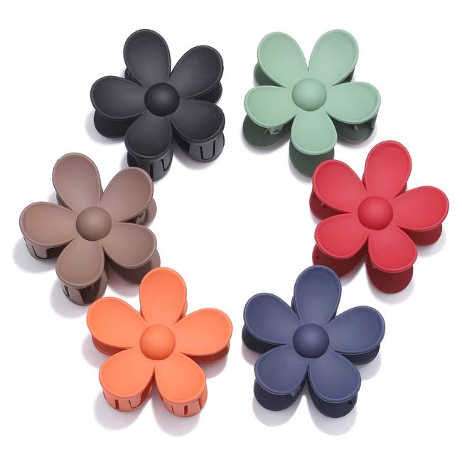 Big Hair Claw Clips Matte Flower Hair Clips Non Slip Cute Hair Catch Barrettes Jaw Clamps 6 Colors for Medium Thick Hair Women Girls 6PCS Holiday Gifts