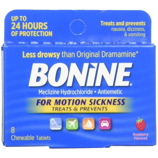 Bonine for Motion Sickness Chewable Tablets, Raspberry Flavored, 8 Each