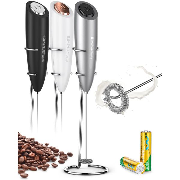 SIMPLETaste Milk Frother Handheld Battery Operated Electric Foam Maker, Drink Mixer with Stainless Steel Whisk and Stand for Cappuccino, Bulletproof Coffee, Latte