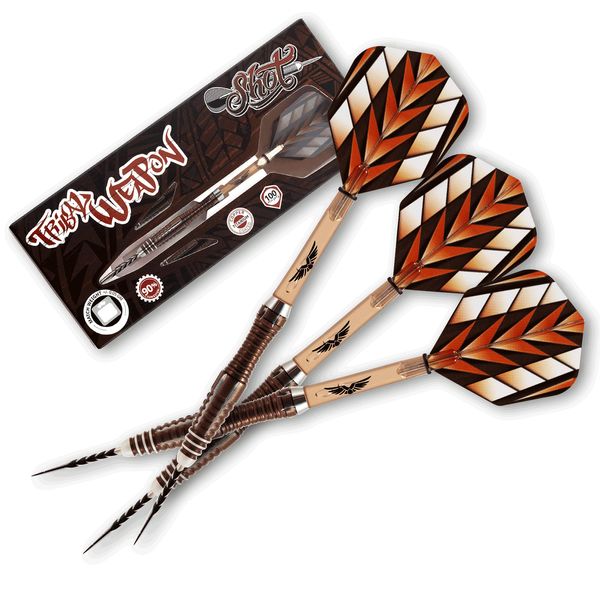 Shot Darts Steel Tip, Tribal Weapon Savage (23g/ 25g), 90% Tungsten Barrels, Front Weighted with Precision grips, Handcrafted Professional Dart Set and Flights Made in New Zealand, Metal Tip Bar Darts