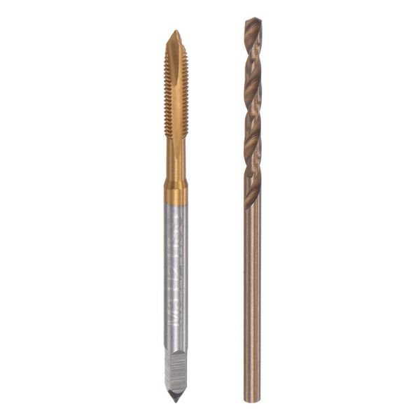 sourcing map M3 x 0.5 Spiral Point Thread Tap and 2.5mm Drill Bit Set, Metric Titanium Plated Cobalt High Speed Steel Machine Screw Thread Tap Threading Tool