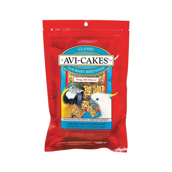 LAFEBER'S Classic Avi-Cakes Pet Bird Food, Made with Non-GMO and Human-Grade Ingredients, for Macaws & Cockatoos, 1 lb