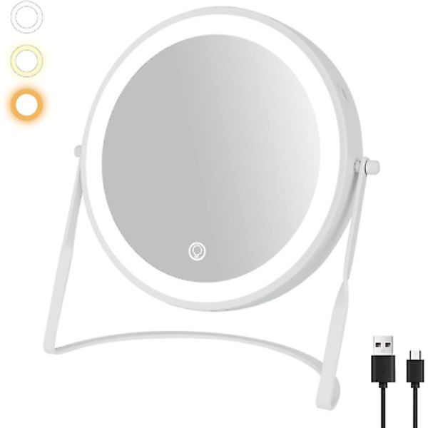 8.5'' Lighted Makeup Vanity Mirror with Magnification, Rechargeable 1X 10X Magni