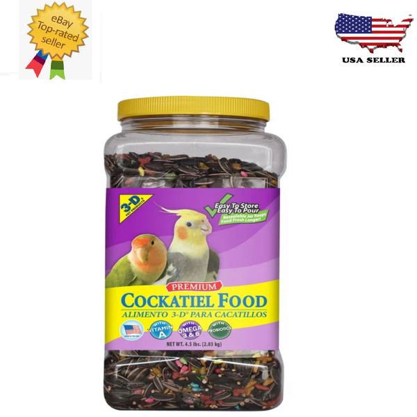 New 3-D Pet Products Premium Cockatiel Bird Food Seeds, with Probiotics, 4.5 lb