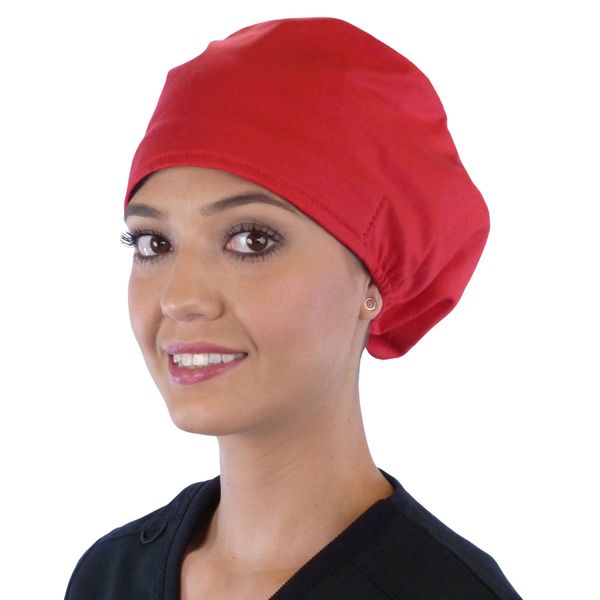 Sparkling EARTH Solid Red Riley Medical Scrub Caps with Flat Front and Roomy Back - Adjustable Cord Lock Closure - Made in USA!