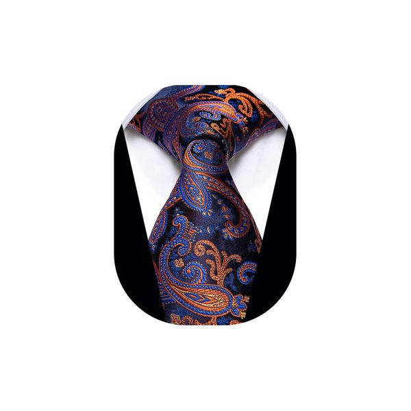 YourTies Orange and Blue Paisley Ties for Men Jacquard Woven Silk Necktie 3.15'' Formal Business Neckties