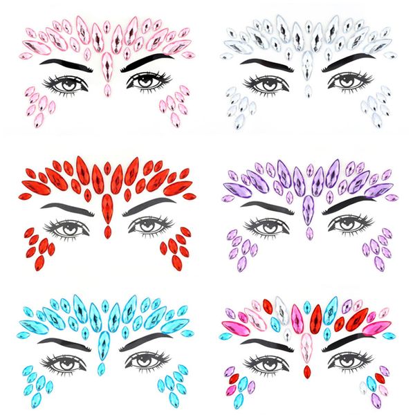 Face Gems Glitter, 6 Pcs Rhinestone Face Glitter, Halloween Crystals Face Stickers, Face Jewels for Festival, Rave Party, Jewel Tattoo Sticker，Body Make Up Multi-colored,Festival Accessories