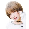 Tefure D-3110 Short Bob Wig, Heat Resistant, Full Wig, Black Hair, Brown, Gray, Blue, Natural, Round Silhouette, Wig Net Included, Round Short, brown (light brown)