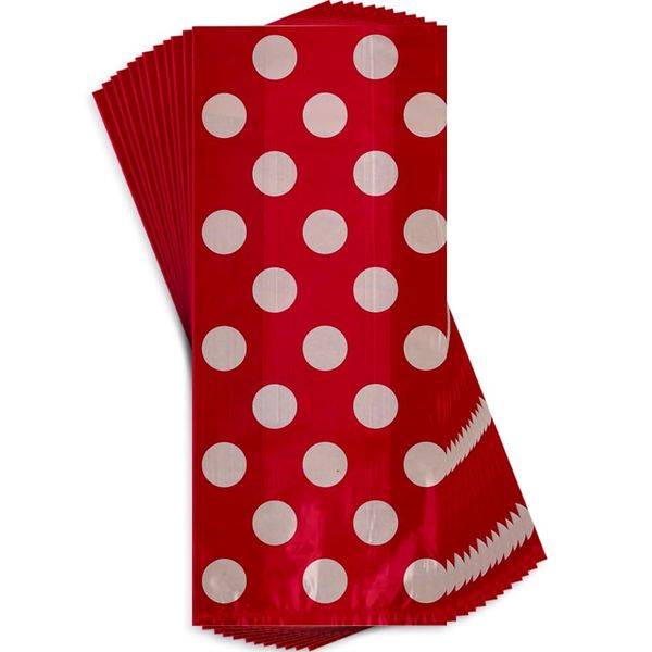 Ruby Red Dots Cellophane Bags - (20 Ct) - Perfect for Parties, Celebrations & Premium Gift Presentation