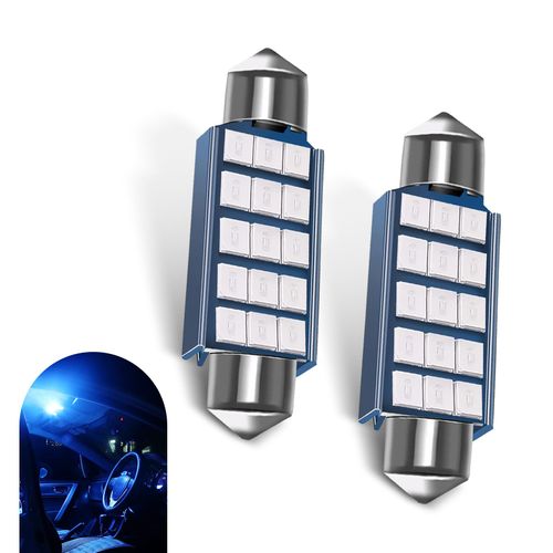 DACIRTY 2 PCS 42mm 2835 Car Bi-Tip Reading Light, 6000K High Intensity Decoded Low Power LED License Plate Light Tailgate Light, 360 Degree Surround Lighting Accessory for Most Cars (Blue)