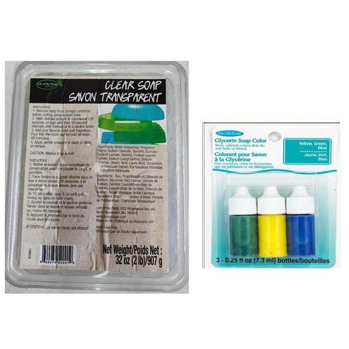 Clear Gycerine Soap Base- 2lb and Soap Color Yellow, Green and Blue