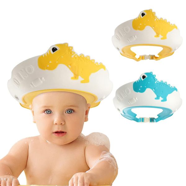 FUNUPUP 2 Pack Baby Shower Cap, Kids Shampoo Shower Bath Cap Adjustable Hair Washing Shampoo Shield Baby Visor for Eyes and Ears Protector (Dinosaur)