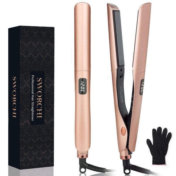 Glätteisen Locken und Glätten 2 in 1 Reise Haarglätter und Lockenstab Keramik Wellen Klein Locken Hair Straightener mit LCD Display für Lange Kurze Haare Haarstyling Geräte (Rosa)