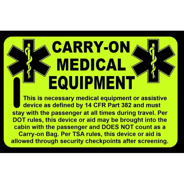 Hi-Viz Yellow Carry-On Medical Equipment  Bag Tag - TSA