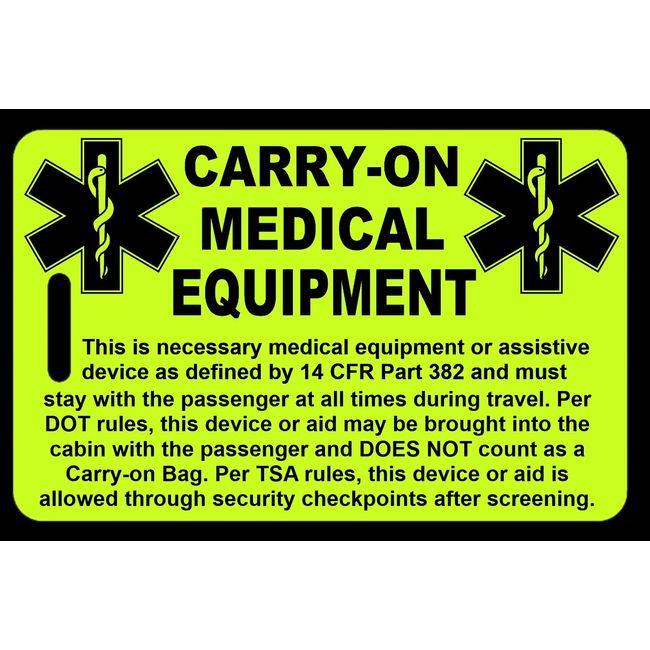 Hi-Viz Yellow Carry-On Medical Equipment  Bag Tag - TSA