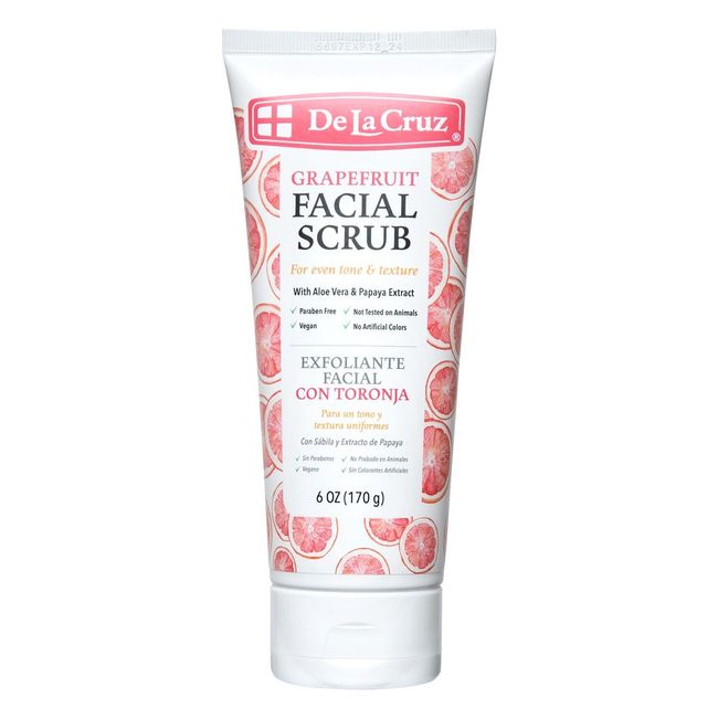 De La Cruz Grapefruit Facial Scrub, Made in USA, 6 oz. Tube