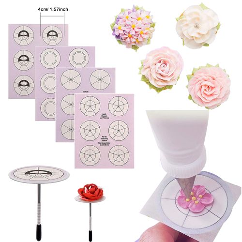 Woohome 17 PCS Flower Nails Cake Decorating Supplies Includes 4 Size Cake Flower Nail and 9 PCS Plastic Cake Flower Nail, Flower Lifters, Cake Flower Scale Sticker for Icing Flowers Decoration