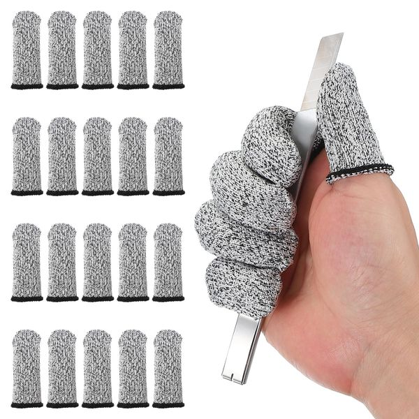 PATIKIL Cut Resistant Finger Cots Protectors 2.4 x 1 Inch, 20 Pcs Reusable Anti-Cut Finger Sleeve Covers for Kitchen Food Cutting Sculpture Work Garden, Black