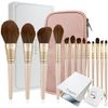 Frepice Makeup Brush, Set of 13, Powder Brush, Teak Brush, Makeup Brush Pouch, Makeup / Salmon gem