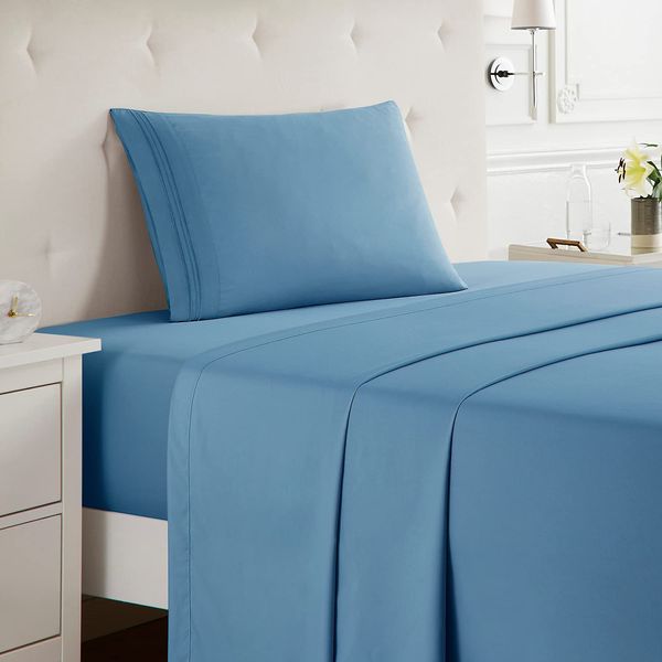 Nestl Twin Sheets Set - 3 Piece Twin Bed Sheets, Double Brushed Twin Sheet Set, Hotel Luxury Bed Sheets Twin Size, Extra Soft Blue Heaven Sheets, Twin Size Bed Set