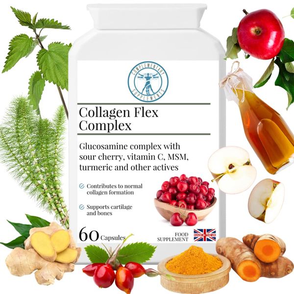 Complementary Supplements - Collagen Flex Complex – Joint, Bone & Cartilage Support - Vegan (Shellfish Free) - Glucosamine Hydrochloride HCL, MSM, Turmeric, Apple Cider Vinegar - 60 Capsules