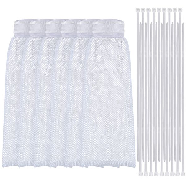 24 Pieces Lint Traps and Cable Ties Set 6 Nylon Mesh Lint Trap for Washing Machine Discharge Hoses Washer Hose Lint Traps and 18 Cable Ties Fits Most Washing Machines (White)