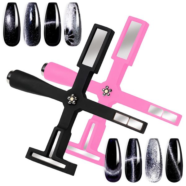 U-Shinein 5 in 1 Magnet for Cat Eye Gel Nail Polish, 2Pcs Multifunctional Magnetic Nail Tool, Upgraded Cross Cat Eye Magnet for Nail Designs 3D Nail Gel Polish Strong Nail Art Magnet Home Salon