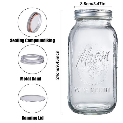 WELLIFE Wide Mouth Mason Jars, 1 Pack 64 oz mason jar for Pickling, Canning, Fermenting and Food Storage, Microwave & Dishwasher Safe