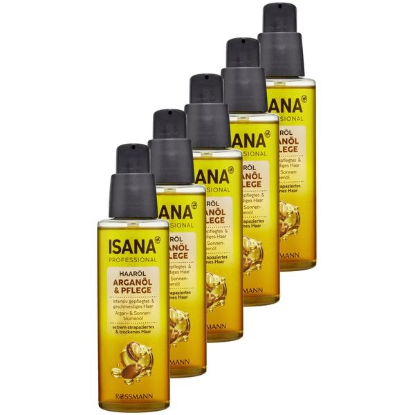 ISANA PROFESSIONAL Hair Oil Argan Oil & Care, 500 ml (5x 100 ml) - Damaged & dry hair - Care oil with argan & sunflower oil