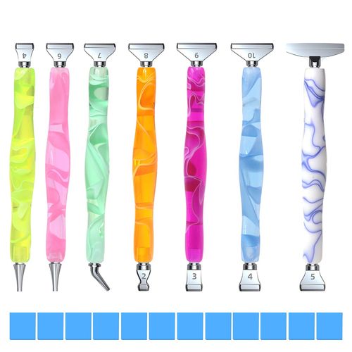 Diamond Painting Art Drill Pen with Stainless Steel Metal Tips Placer Grid Nibs Angle Tip and Clay Glue Tool Kit Accessories Pack for Diamond Painting, Diamond Art, Nail Art 7colors