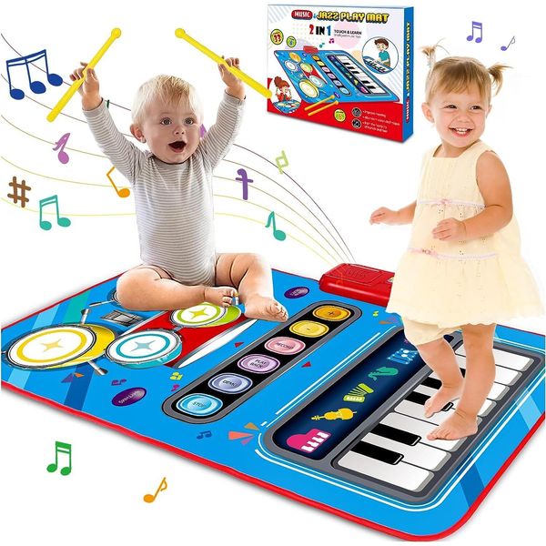 2-in-1 Musical Mat Toddler Toy - Piano Drum Baby Play Mat Infant Music Toy