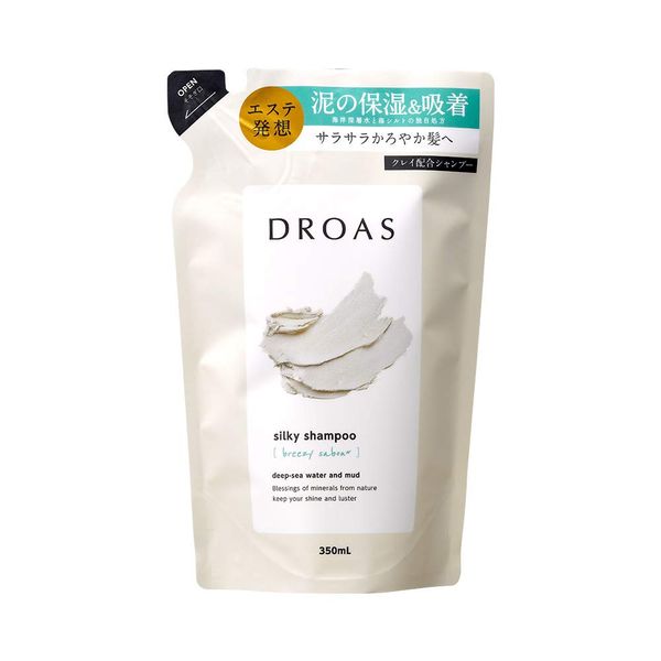 DROAS Silky Shampoo, Refill Pack, 11.8 fl oz (350 ml), Breezy Savon Fragrance, Smooth, Silky, Hair Care, Moisturizing, Mud, Clay