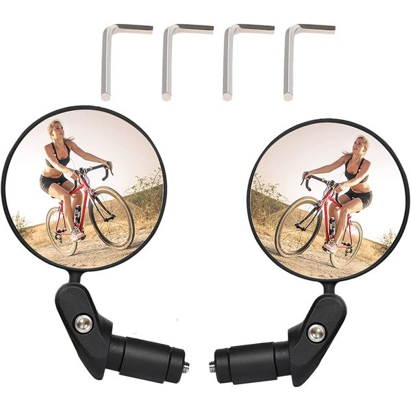 Etermeta Bicycle Rearview Mirror, Set of 2, Suitable for 0.7 - 0.9 inches (17.4 - 22 mm) Handles, 360° Adjustable Cycling Mirror, Bar End Mirror, Bicycle Tool, Wide Angle, Convex Mirror, Mountain