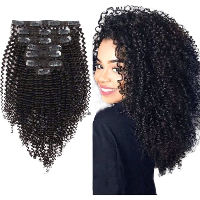 ABH AmazingBeauty Hair Real Human Hair Clip in Extensions Kinkys Curly Virgin Natural Color 3C and 4A type 120 Gram 12 Inch Bantu Knotted or Twisted Out