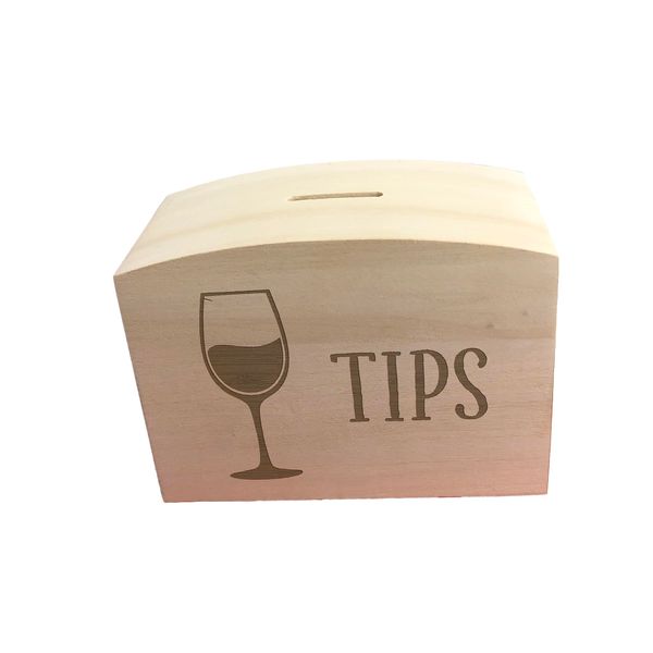 Wine Glass Bar Pub Restaurant Tips Tip Jar Wooden Money Box Reception Business Rustic Shabby Chic