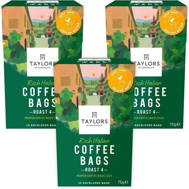 Taylors of Harrogate Rich Italian Coffee Bags (10 Enveloped Bags Per Pack x 3 Packs = 30 Coffee Bags)