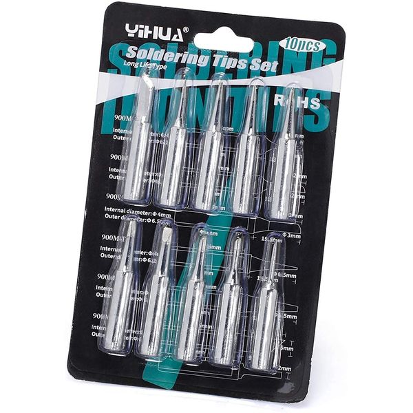 YIHUA #1200 Soldering Iron Tips Set 10PCS (900M-T-1C, 2C, 3C, 1.2D, 1.6D, 2.4D, 3.2D, I, B, K) Fit for YIHUA and WEP SGS Certified Lead-Free 900M Soldering Tips