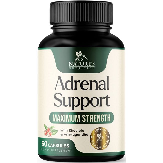 Adrenal Support Supplement - Supports Stress, Fatigue & Daily Energy with Ashwagandha & Natural Herbs - Adrenal Fatigue Supplements to Support Adrenal Health in Women & Men - 60 Capsules