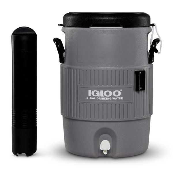 Igloo 5 Gallon Portable Sports Cooler Water Beverage Dispenser with Flat Seat Lid, Gray, 4 Qt